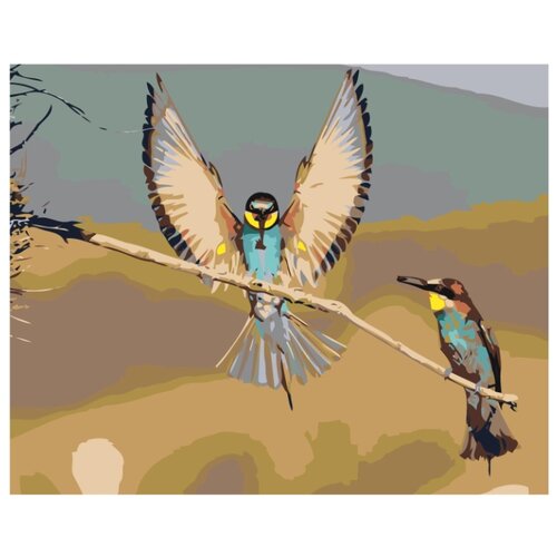 Пестрые птицы на ветке Раскраска картина по номерам на холсте