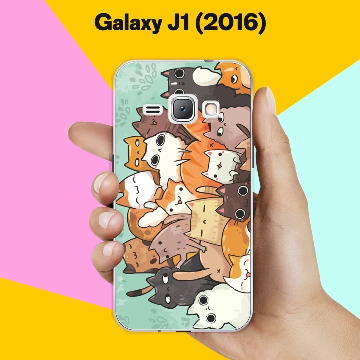 Силиконовый чехол на Samsung Galaxy J1 (2016) Много котов / для Самсунг Галакси Джей 1 (2016)