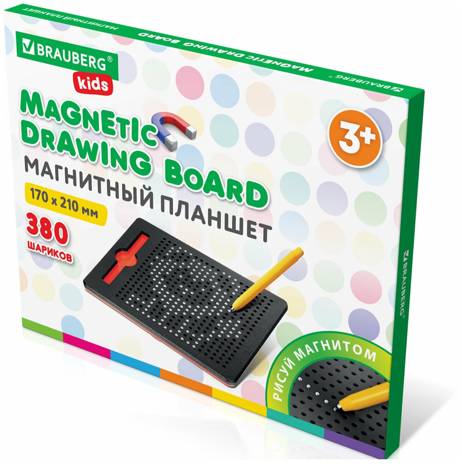 Магнитный планшет-доска Brauberg magpad medium, для рисования, 17х21 см, 380 шариков kids (664921)