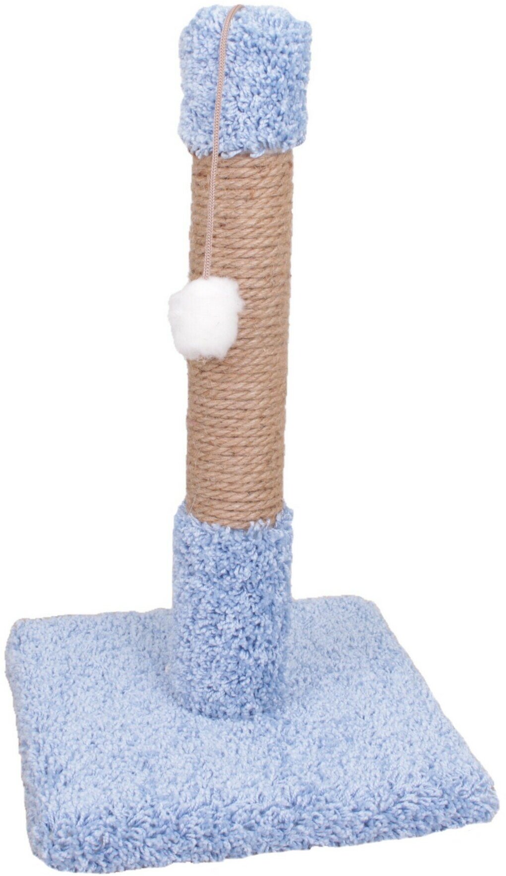 Когтеточка столбик "Етк Зоо" с игрушкой, джут 52, размеры 52*31*31, цвет голубой