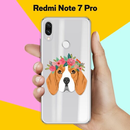 Силиконовый чехол Бигль с цветами на Xiaomi Redmi Note 7 Pro силиконовый чехол уставший бигль на xiaomi redmi note 7 pro