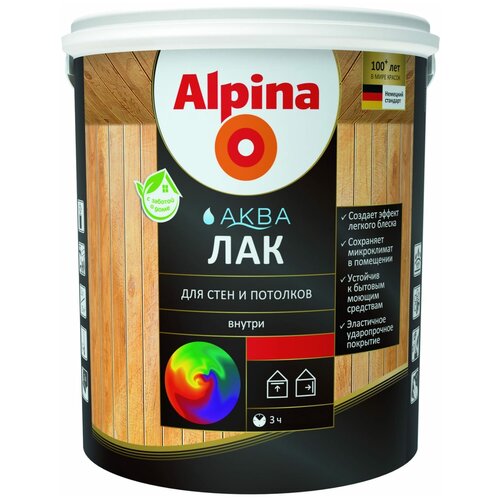 ALPINA SVT AQUA лак акриловый для стен и потолков шелковисто-матовый колеруемый 2,5л 948103440