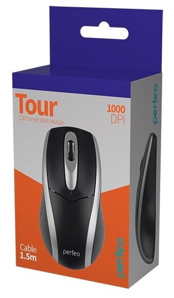 Perfeo мышь оптическая "TOUR", 3 кн, DPI 1000, USB, чёрн/серебр [PF_A4751] - фото №4