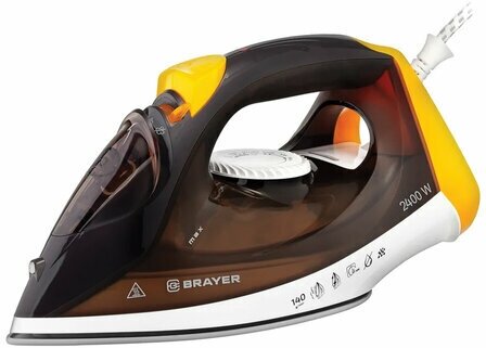 Утюг BRAYER BR4003, 2400 Вт, керамическое покрытие, самоочистка, антикапля, антинакипь, автоотключение, коричневый