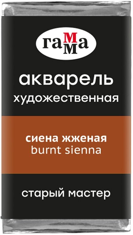 Комплект 6 шт, Акварель художественная Гамма "Старый Мастер" сиена жженая, 2.6мл, кювета