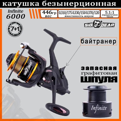 фото Катушка с байтранером 4000 безынерционная infinite 5.1:1, подшипники 7+1, фрикцион передний, вес 300 гр sib bear®