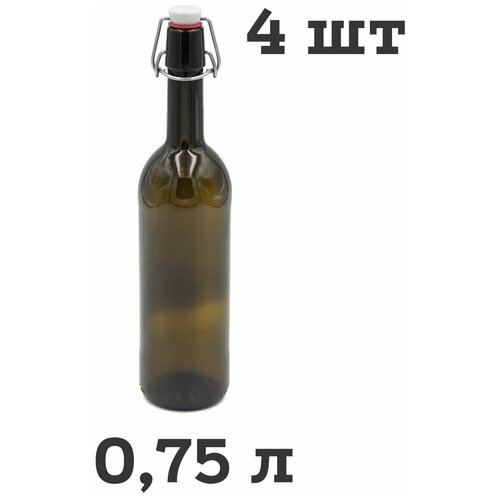 Бутылка с бугельной пробкой стеклянная оливковая 075 л 4 шт 1290₽
