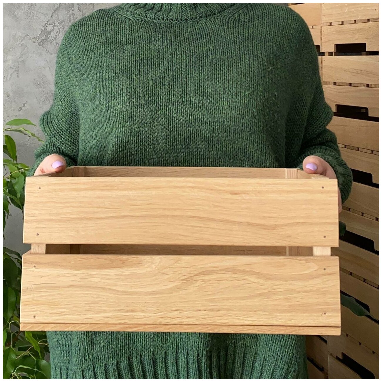 Ящик деревянный из дуба для хранения с ручками 32х23х15см - фотография № 2