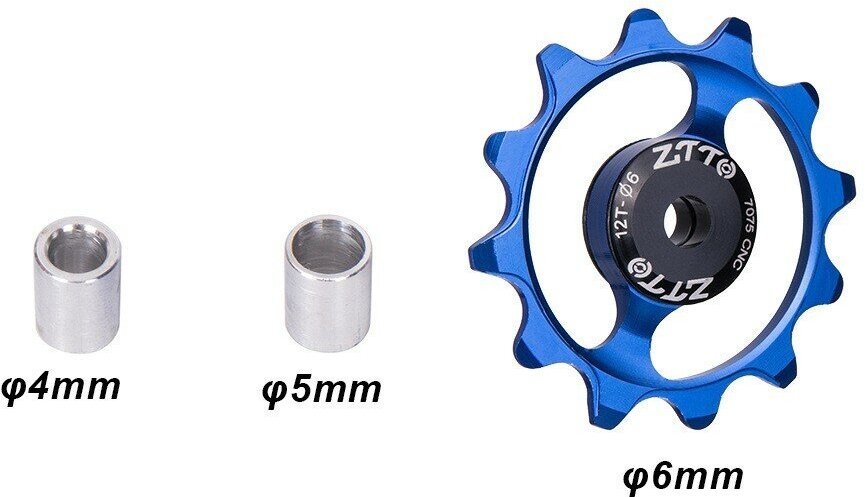 Ролик для заднего переключателя ZTTO с керамическими подшипниками 12T (диаметр 4,5,6 мм), синий