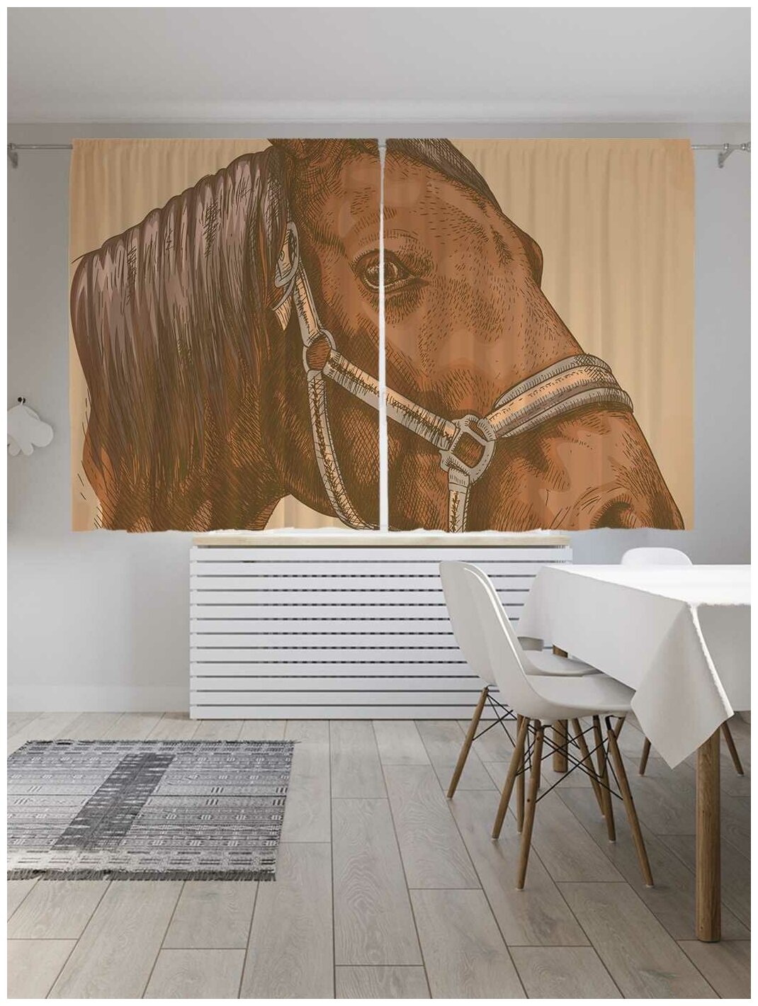 Шторы JoyArty с фотопечатью "Портрет лошади" из сатена, 290х180 см