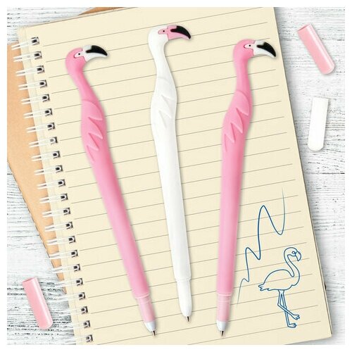Ручка фигурная шариковая юнландия Фламинго, мягкий силиконовый корпус, ассорти, синяя, пишущий узел 0,7 мм, 143775 - 12шт. ручка эврика фламинго 98987