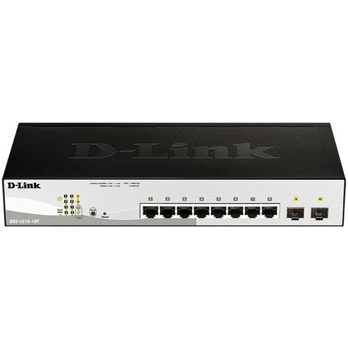 D-Link DGS-1210-10PFL1A Управляемый L2 коммутатор с 8 портами 101001000Base-T и 2 портами 1000Base-X SFP 8 порт 18520₽