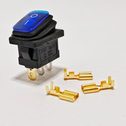 Выключатель клавишный мини влагозащита подсветка 250V 6А (3с) ON-OFF синий (комплект с клеммами и термоусадкой)