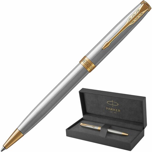 Ручка шариковая PARKER Sonnet Core Stainless Steel GT, корпус серебро, позолота, черная, 1931507 ручка роллер parker sonnet core stainless steel gt 1931506