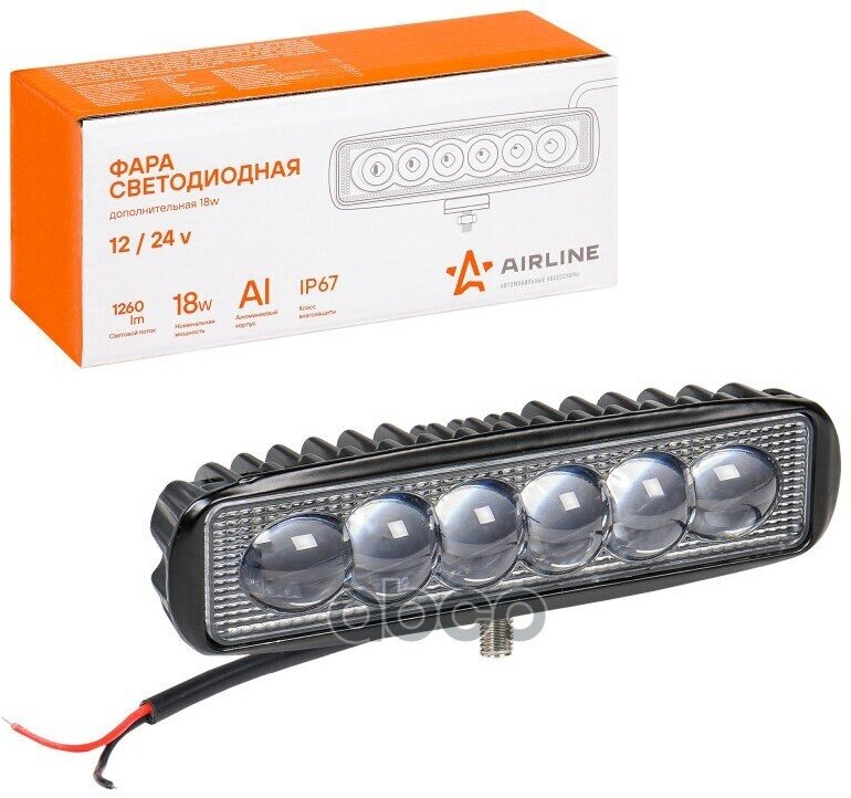 Фара Светодиодная Прямоугольная, 6 Led 4D Линза, 18W, (157Х42х40) 12/24V AIRLINE арт. ALED006