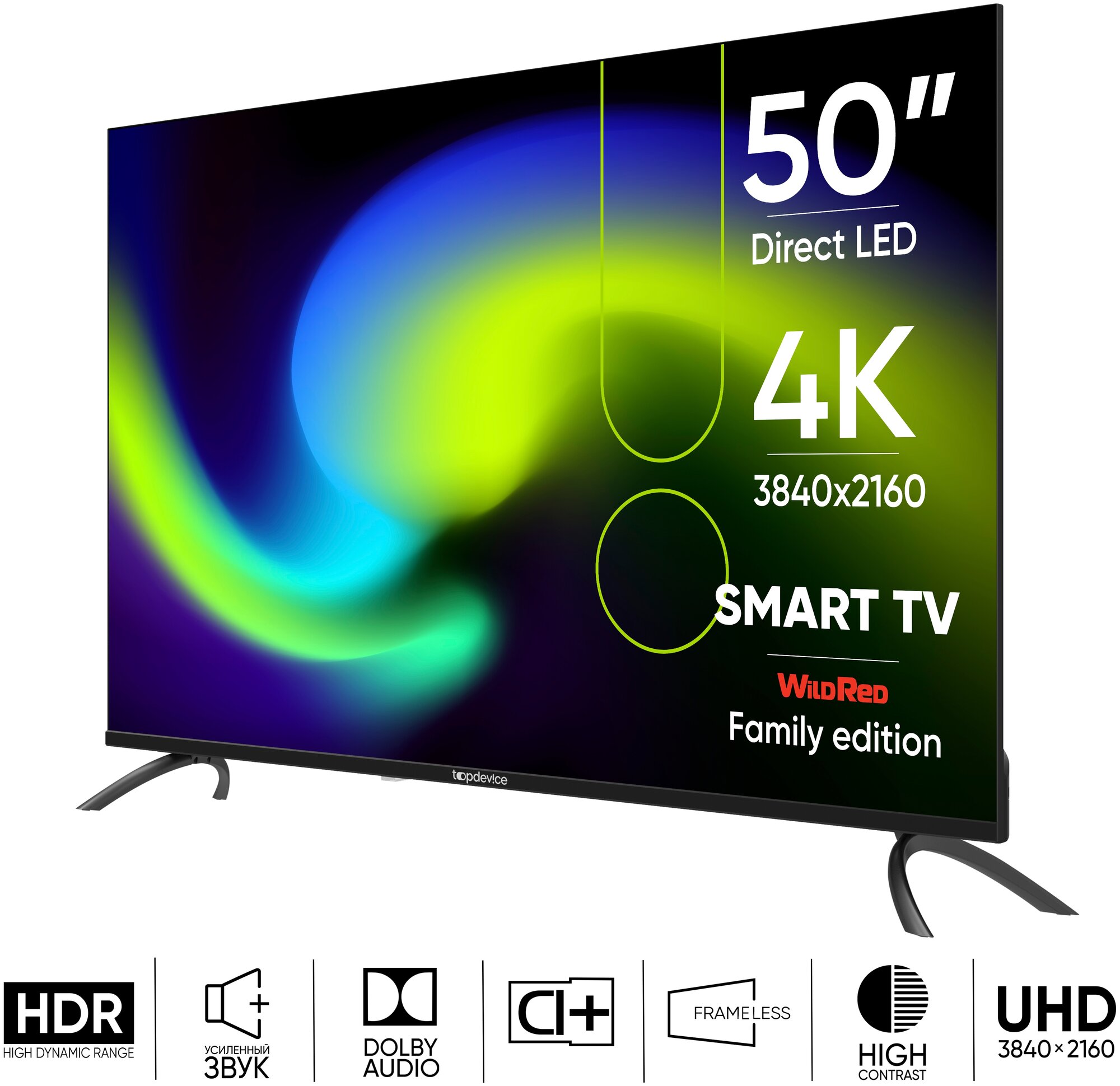 4K (UHD) телевизор Top Device 50 LE-50V4 (TDTV50BS06UBK) черный