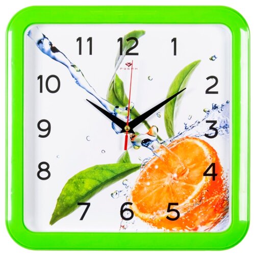 фото Часы настенные "апельсины" квадрат 29х29см, корпус зеленый, 7667-203 рубин