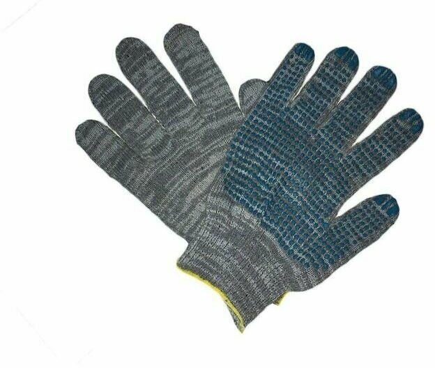 фото Перчатки 10 класс 5 нитей с ПВХ серые ЛидерТекс