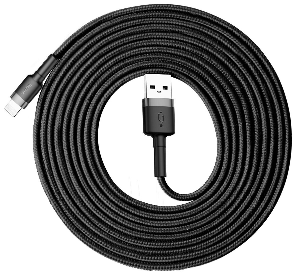 Кабель зарядки Apple Lightning 3m, Baseus Cafule Cable 2A, черный/серый (CALKLF-RG1)