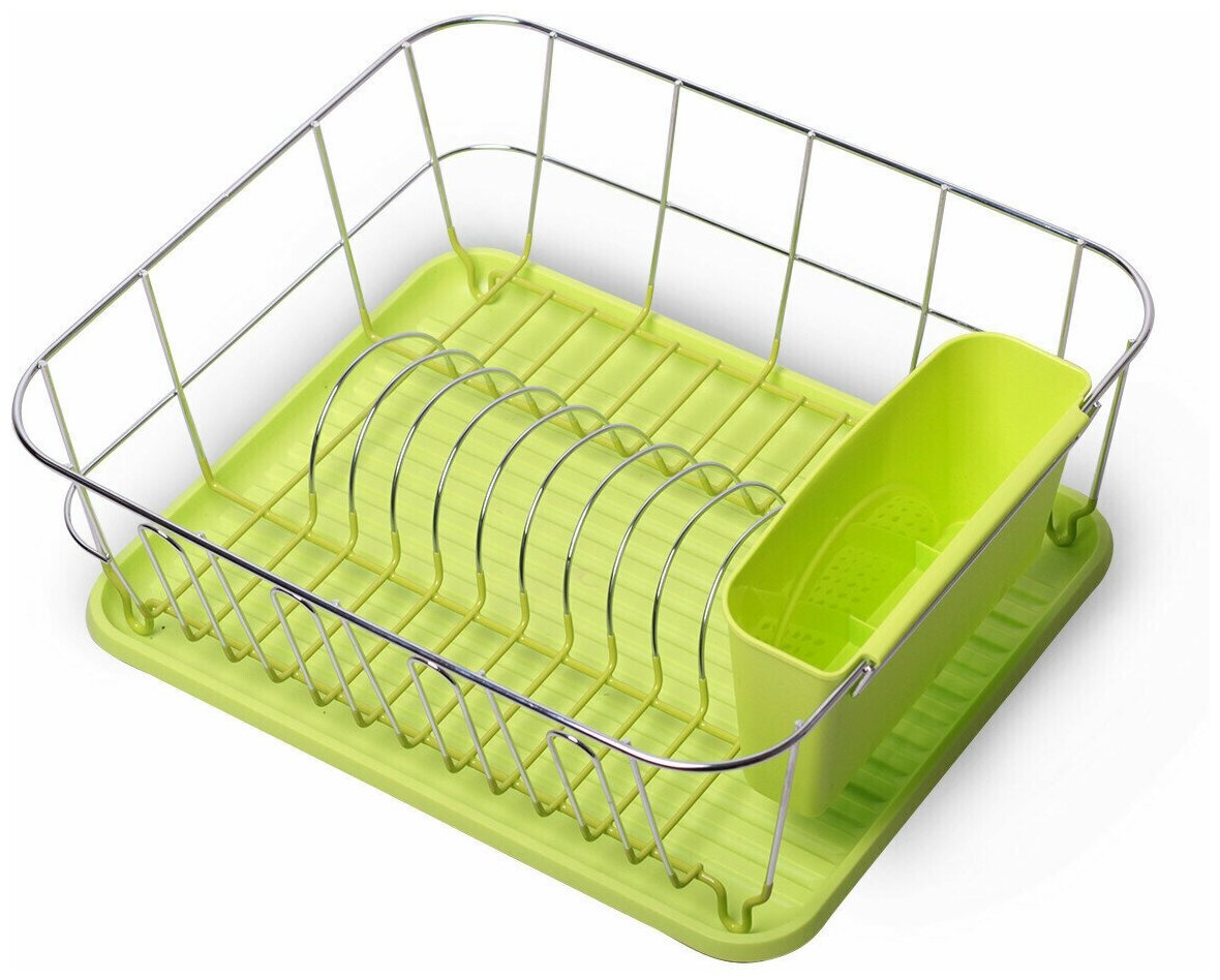 Сушилка для посуды 37*33*13,5см. из хромированной стали с поддоном (зеленый)