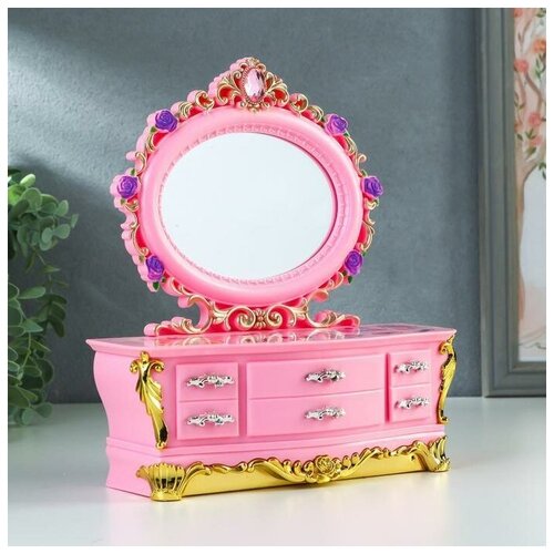 Шкатулка музыкальная механическая Комод с зеркалом розовый