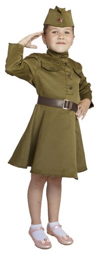 Костюм военный для девочки: гимнастёрка, юбка, ремень, пилотка, рост 140 см, р-р