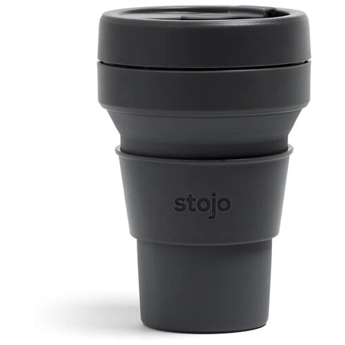 Многоразовый складной стакан STOJO с крышкой для кофе с собой из пищевого силикона,Кружка для кофе 355 мл, цвет Carbon пластиковый многоразовый стакан для пневматических краскопультов 400 мл premium schtaer sch 401p pps