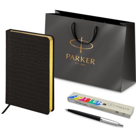 Подарочный набор Parker Ручка шариковая, ежедневник А5 черный, золотой срез
