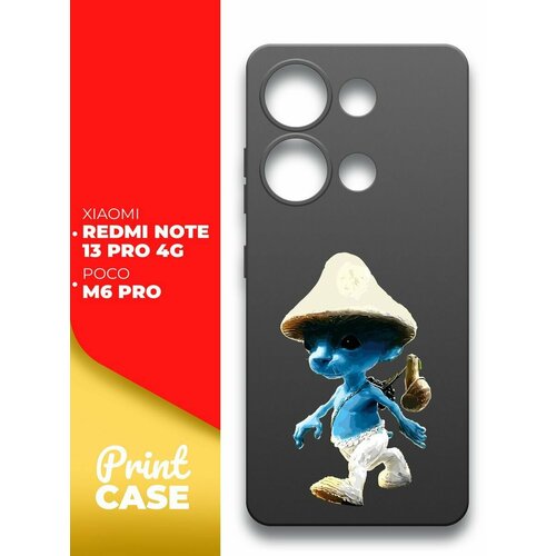 Чехол на Xiaomi Redmi Note 13 Pro 4G; Poco M6 Pro (Ксиоми Редми Ноте 13 Про 4г; поко М6 Про) черный матовый силиконовый, Miuko (принт) Шалушай чехол на xiaomi redmi note 13 pro ксиоми редми ноте 13 про черный матовый силиконовый с защитой вокруг камер brozo принт медведь шапка