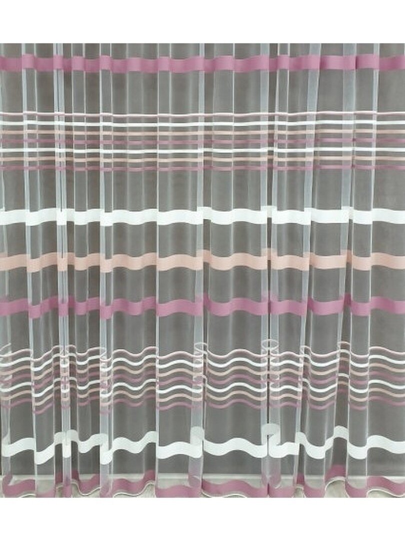 фото Тюль сетка белый с розовыми полосками 300см-250см