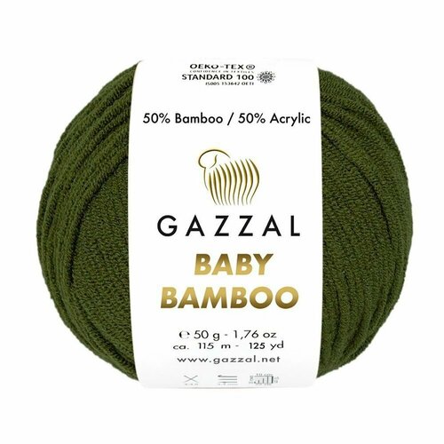 Пряжа Baby Bamboo, Gazzal, т. зелень - 95239, 50% бамбук, 50% акрил, 10 мотков, 50 г, 115 м.