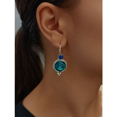 Серьги Svetti, размер 40 мм, серебристый/голубой