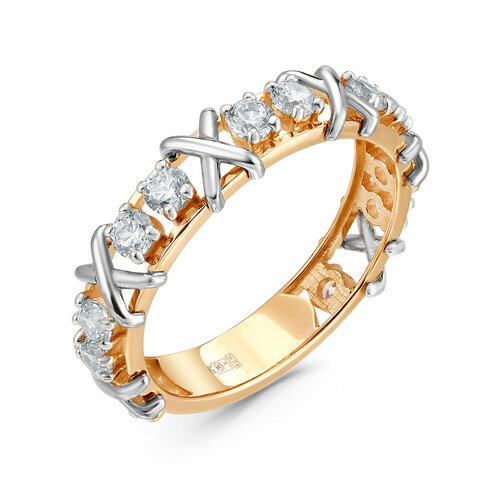 Кольцо Золотая подкова, красное золото, 585 проба, фианит, размер 18.5