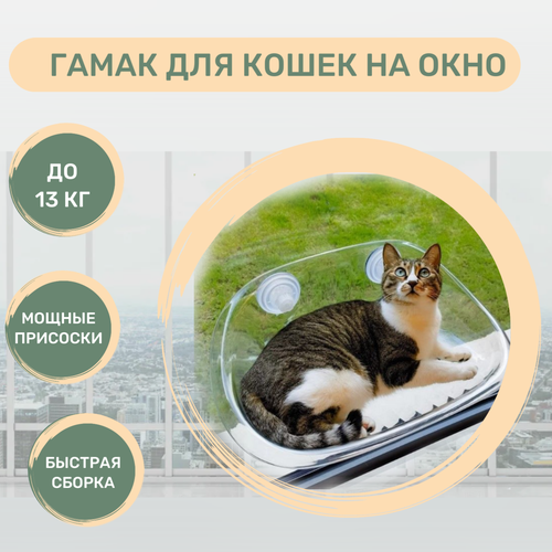 Гамак подвесной на присосках для кошек на окно прозрачный