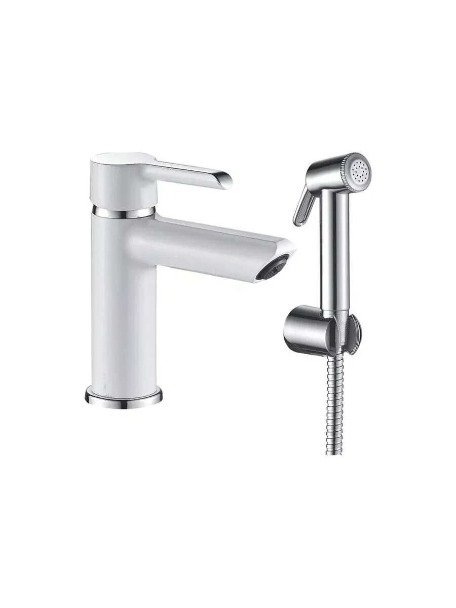 Смеситель для умывальника S6071F с гигиеническим душем белый