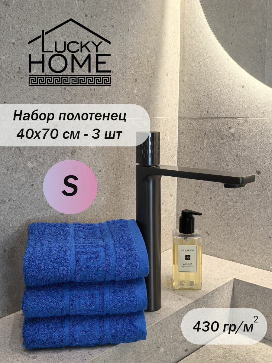 Набор махровых полотенец для рук LUCKY HOME 40x70, синий, 3шт, с149-149-149, плотность 430