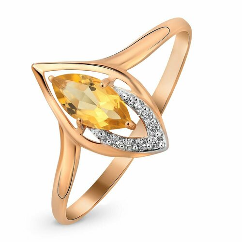 фото Кольцо 585gold, красное золото, 585 проба, родирование, цитрин, фианит, размер 17.5, красный