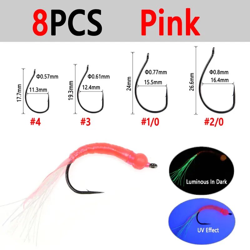 Bimoo 8 шт. светящиеся приманки для морской рыбалки Розовый, Size 2I0, 8PCS Pink