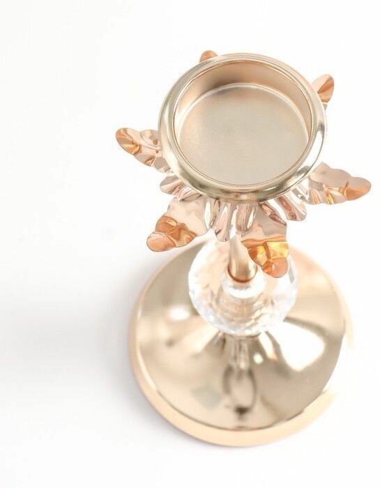 Подсвечник металл, стекло на 1 свечу "Ножка цветка" d-5,5 см золото с хрустал. 11х11х24 см 9448796 - фотография № 2