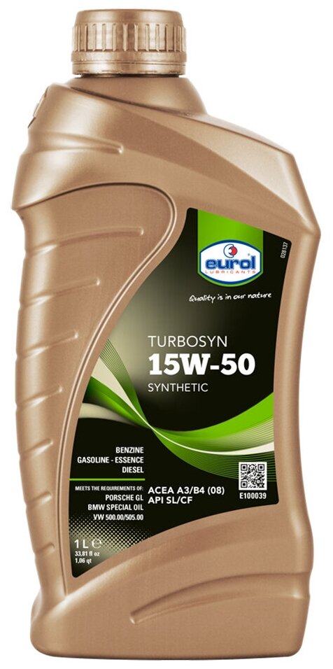 Полусинтетическое моторное масло Eurol Turbosyn 15W-50 SL/CF, 1 л.