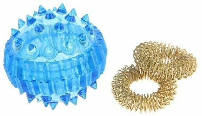 Массажный шарик Су-джок с двумя пружинными кольцами, синий - фотография № 6