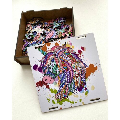 Деревянный фигурный пазл Единорог, 90 деталей, 18х23 см