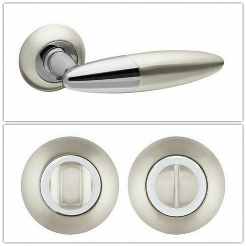 Комплект ручек для дверей Fuaro SOLO_RM_SN/CP-3_W, матовый никель/хром (ручка + завертка WC)