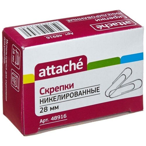 Скрепки Attache (28мм, металлические, круглые, никелированные) 100шт, 10 уп.