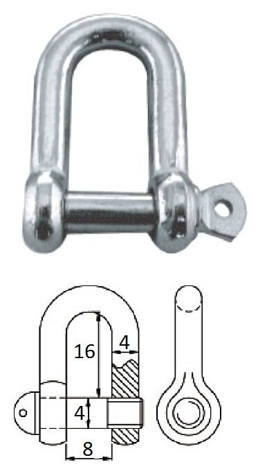 Скоба такелажная с винтовым пальцем 4 мм сталь AISI 316 - фотография № 2
