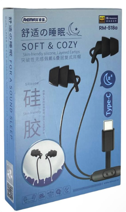 Наушники с микрофоном Remax wired sleep earphones RM-518a Type-C чёрные