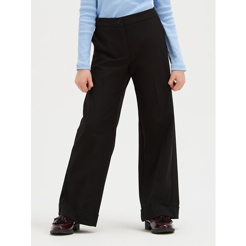 Школьные брюки палаццо  SMENA, классический стиль, карманы, стрелки, размер 158/80, черный