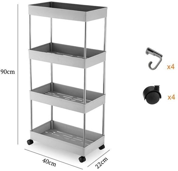 Этажерка на колесиках универсальная , стойка, стеллаж, полка для ванной, для кухни, для гостиницы хранение продуктов, вещей. Размер 87,5*40,5*13,1 - фотография № 4