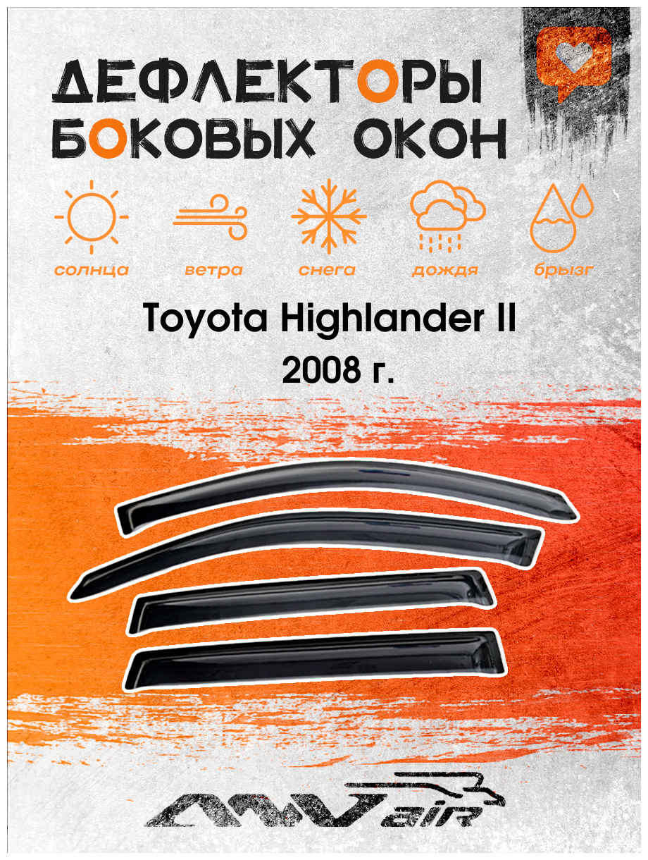 Дефлекторы боковых окон на Toyota Highlander II 2008 г. / Ветровики на Тойота Хайлендер