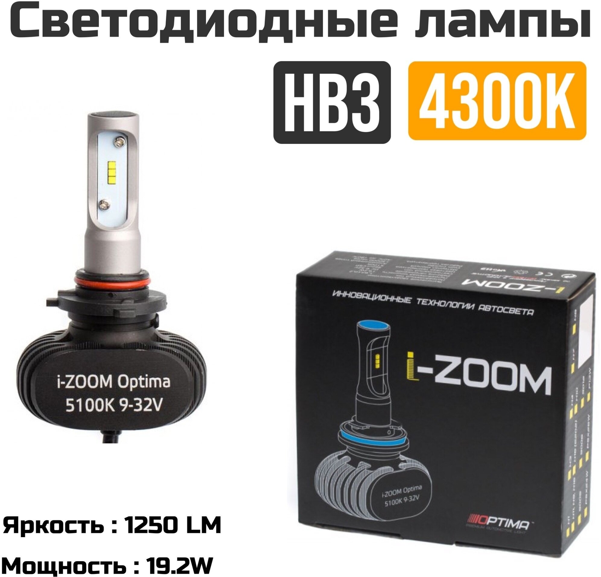 Светодиодные автомобильные лампы Optima LED i-ZOOM HB3 4300K 9-32V